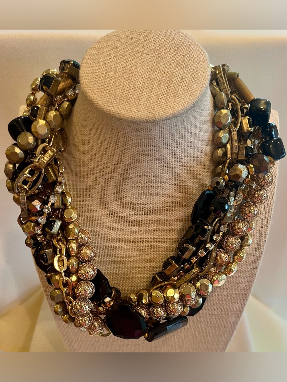 Gold and Black Multi-Strand Statement Necklace - Women’s Evening